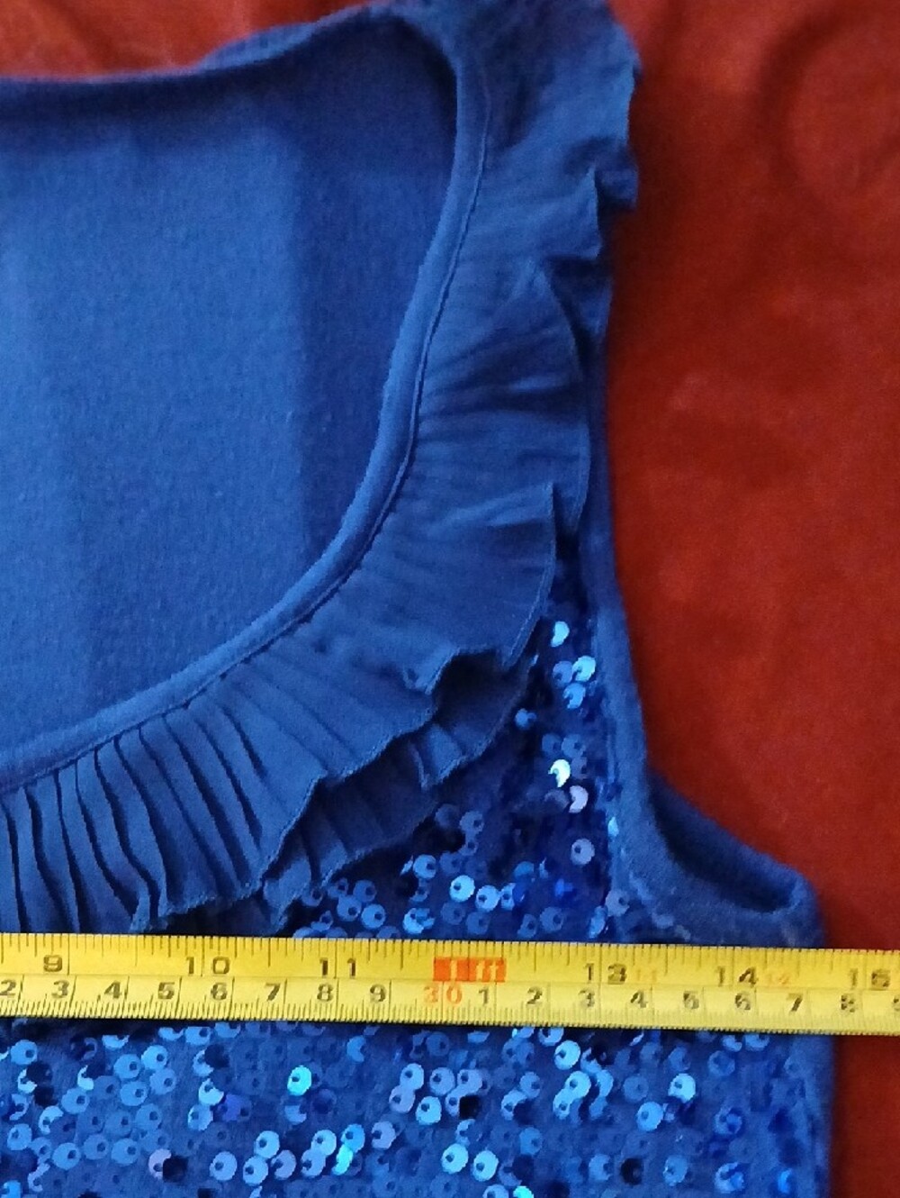 Active Basic Royal Blue Sequin Ruffled Tank Top - Picture 6 of 9
